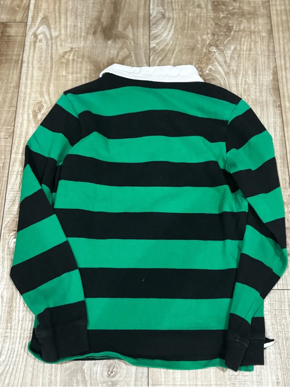 Janie and Jack Green and Black Striped Rugby Polo with White Collar